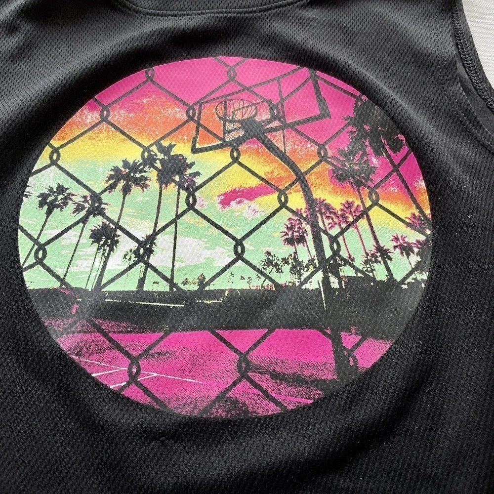 Old Navy Boys XS 5Y Black Go-Dry Tank Top Neon Basketball Graphic Activewear Gym